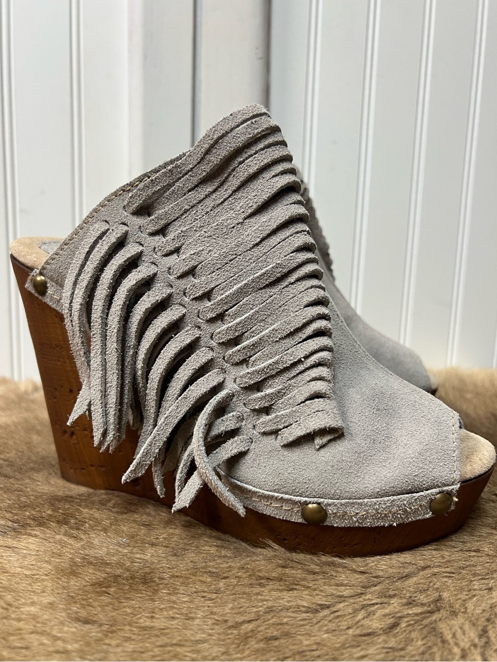 Sbicca Suede Leather Tassel Platform Shoes 8